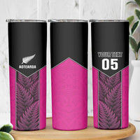 New Zealand Fern Rugby Custom Skinny Tumbler Pink Maori Pattern