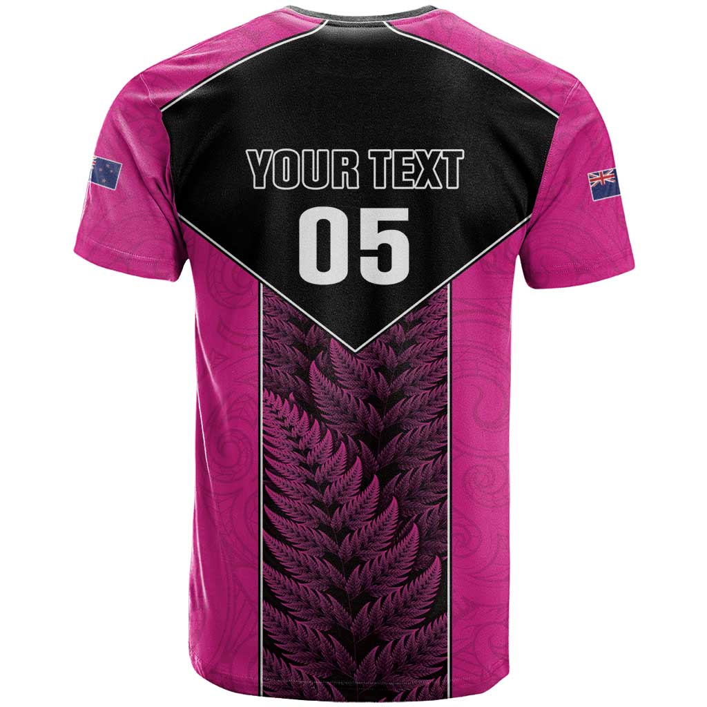 New Zealand Fern Rugby Custom T Shirt Pink Maori Pattern