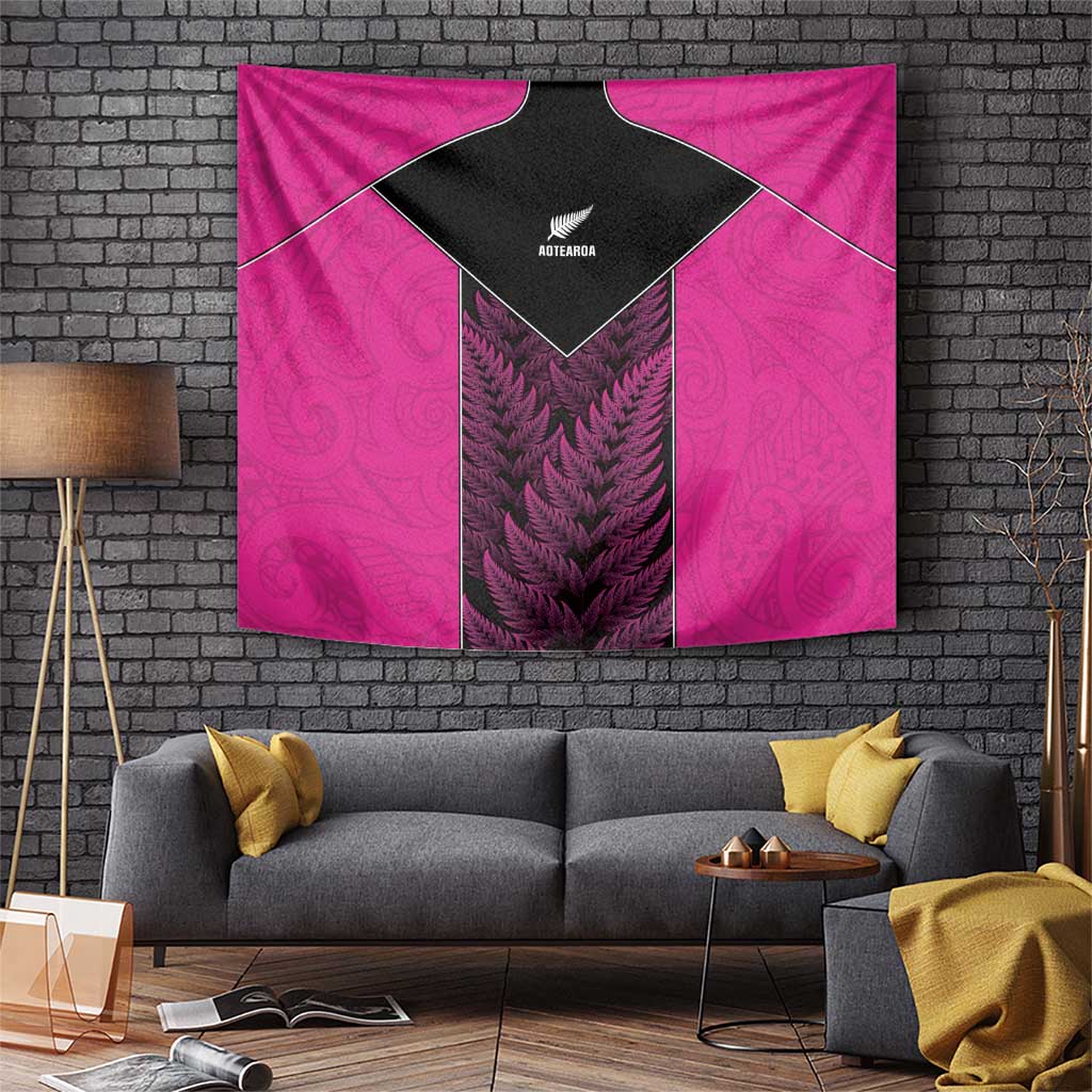New Zealand Fern Rugby Tapestry Pink Maori Pattern