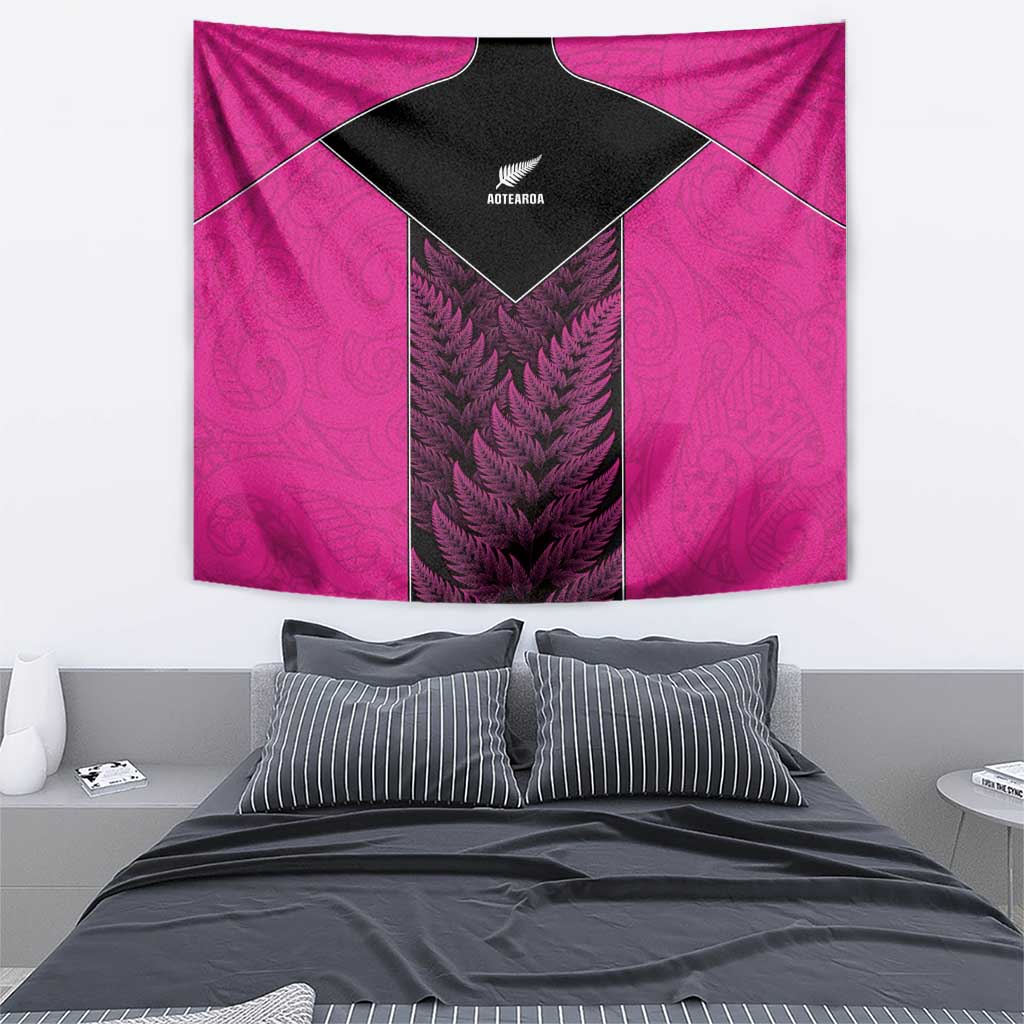 New Zealand Fern Rugby Tapestry Pink Maori Pattern