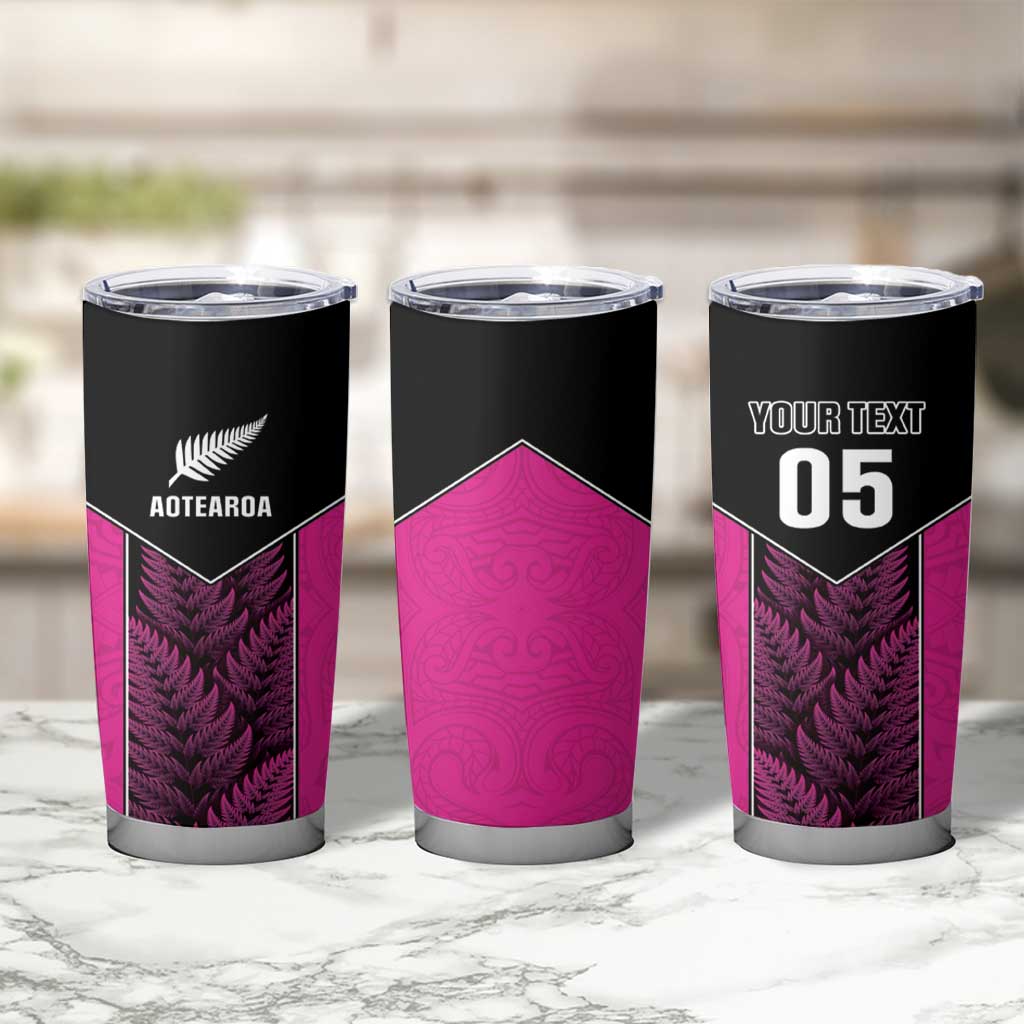 New Zealand Fern Rugby Custom Tumbler Cup Pink Maori Pattern
