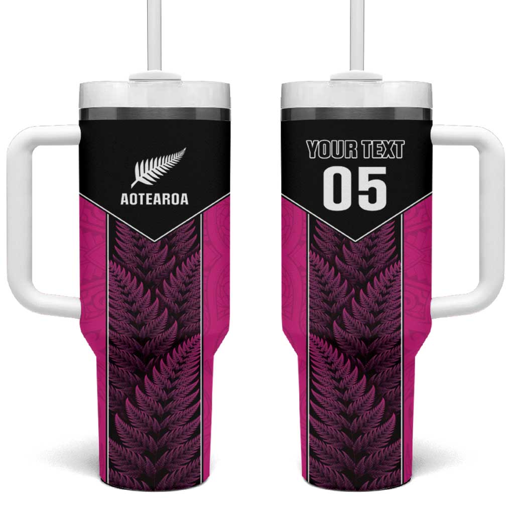 New Zealand Fern Rugby Custom Tumbler With Handle Pink Maori Pattern
