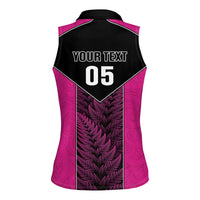 New Zealand Fern Rugby Custom Women Sleeveless Polo Shirt Pink Maori Pattern