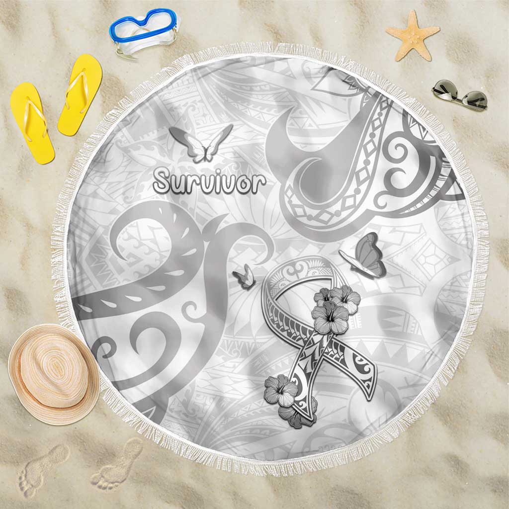 Brain Cancer Awareness Beach Blanket Ribbon Polynesian Pattern