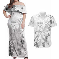 Personalised Brain Cancer Awareness Couples Matching Off Shoulder Maxi Dress and Hawaiian Shirt Ribbon Polynesian Pattern