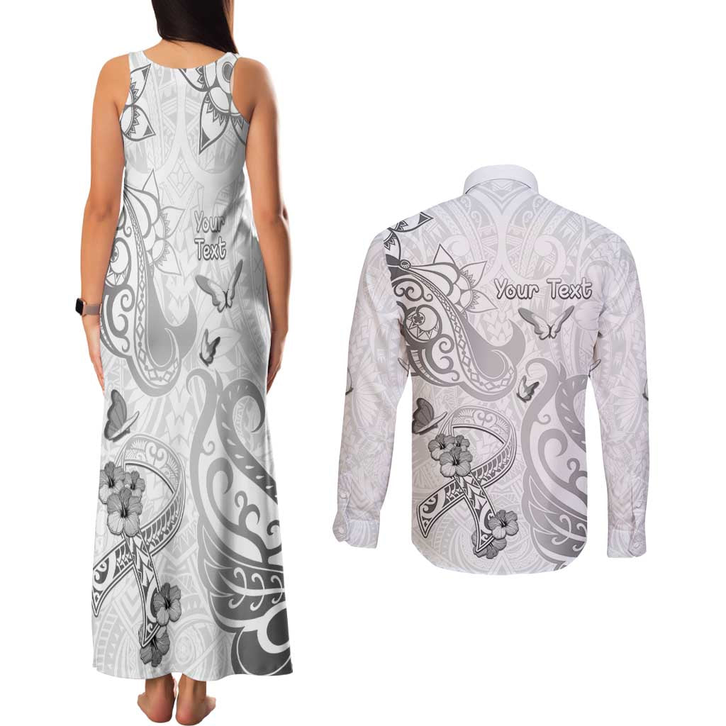 Personalised Brain Cancer Awareness Couples Matching Tank Maxi Dress and Long Sleeve Button Shirt Ribbon Polynesian Pattern