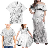 Personalised Brain Cancer Awareness Family Matching Off Shoulder Maxi Dress and Hawaiian Shirt Ribbon Polynesian Pattern