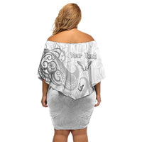 Personalised Brain Cancer Awareness Family Matching Off Shoulder Short Dress and Hawaiian Shirt Ribbon Polynesian Pattern