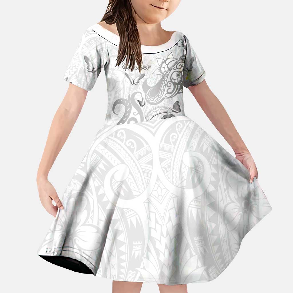 Personalised Brain Cancer Awareness Family Matching Short Sleeve Bodycon Dress and Hawaiian Shirt Ribbon Polynesian Pattern