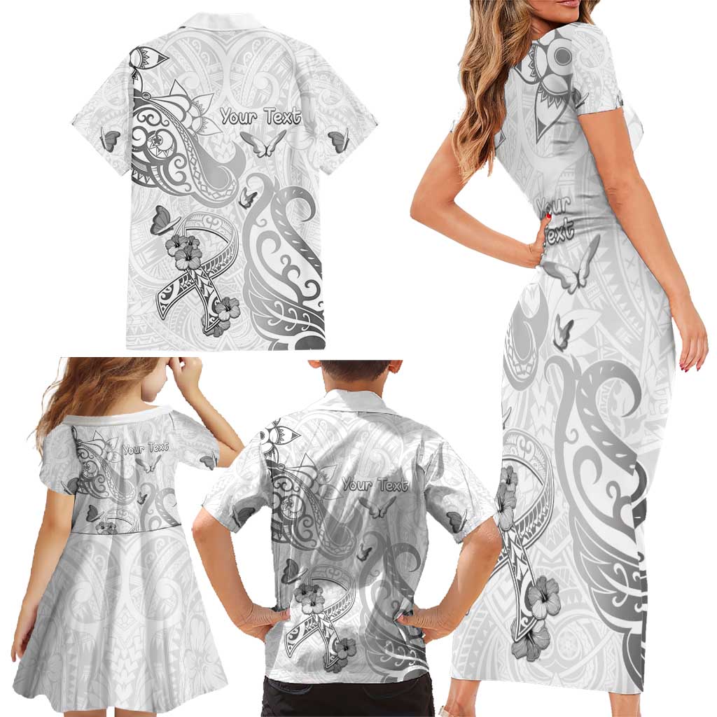 Personalised Brain Cancer Awareness Family Matching Short Sleeve Bodycon Dress and Hawaiian Shirt Ribbon Polynesian Pattern