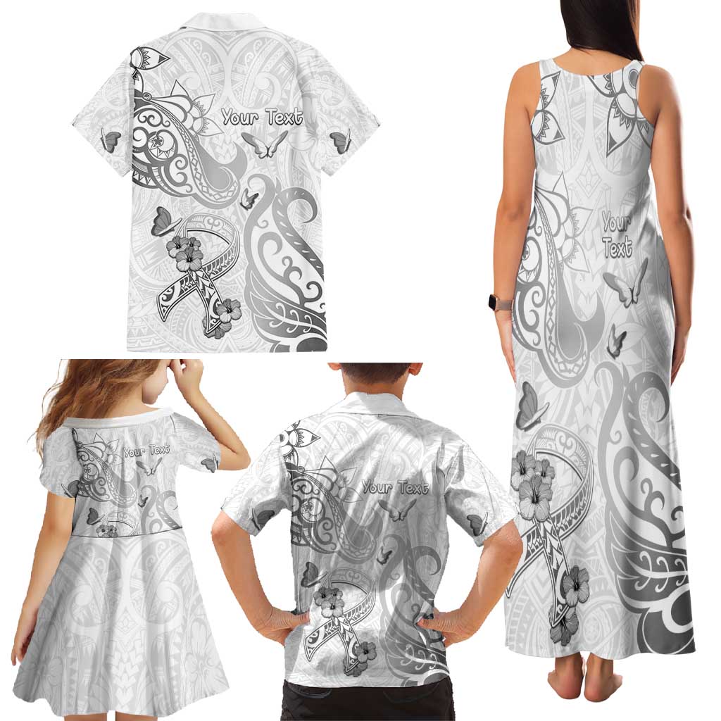 Personalised Brain Cancer Awareness Family Matching Tank Maxi Dress and Hawaiian Shirt Ribbon Polynesian Pattern
