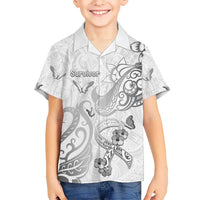 Personalised Brain Cancer Awareness Kid Hawaiian Shirt Ribbon Polynesian Pattern