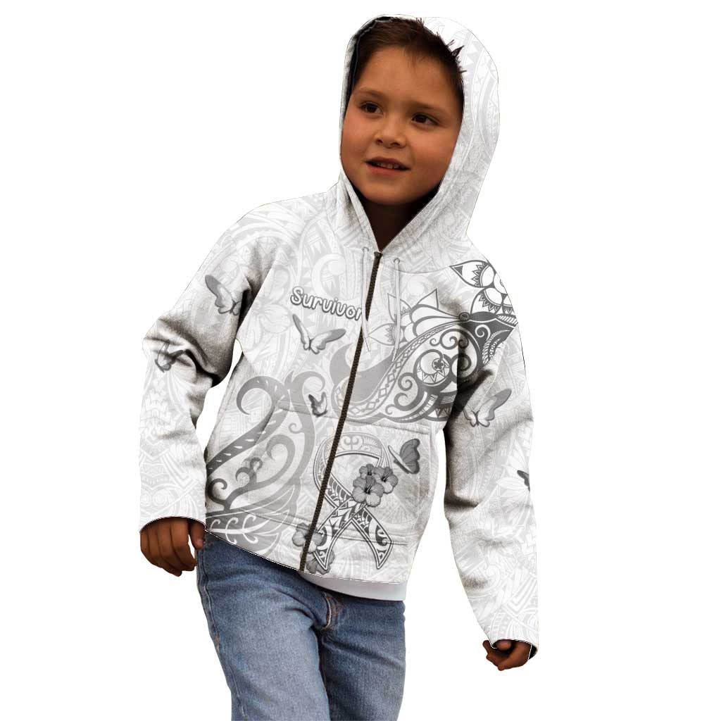 Personalised Brain Cancer Awareness Kid Hoodie Ribbon Polynesian Pattern