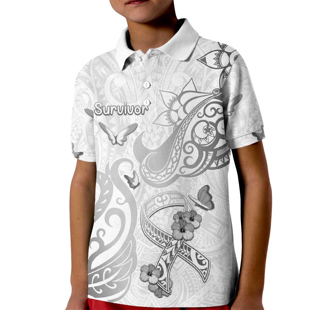 Personalised Brain Cancer Awareness Kid Polo Shirt Ribbon Polynesian Pattern