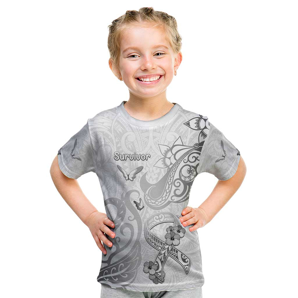 Personalised Brain Cancer Awareness Kid T Shirt Ribbon Polynesian Pattern LT05 White - Polynesian Pride