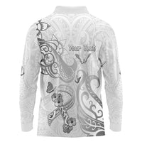 Personalised Brain Cancer Awareness Long Sleeve Polo Shirt Ribbon Polynesian Pattern