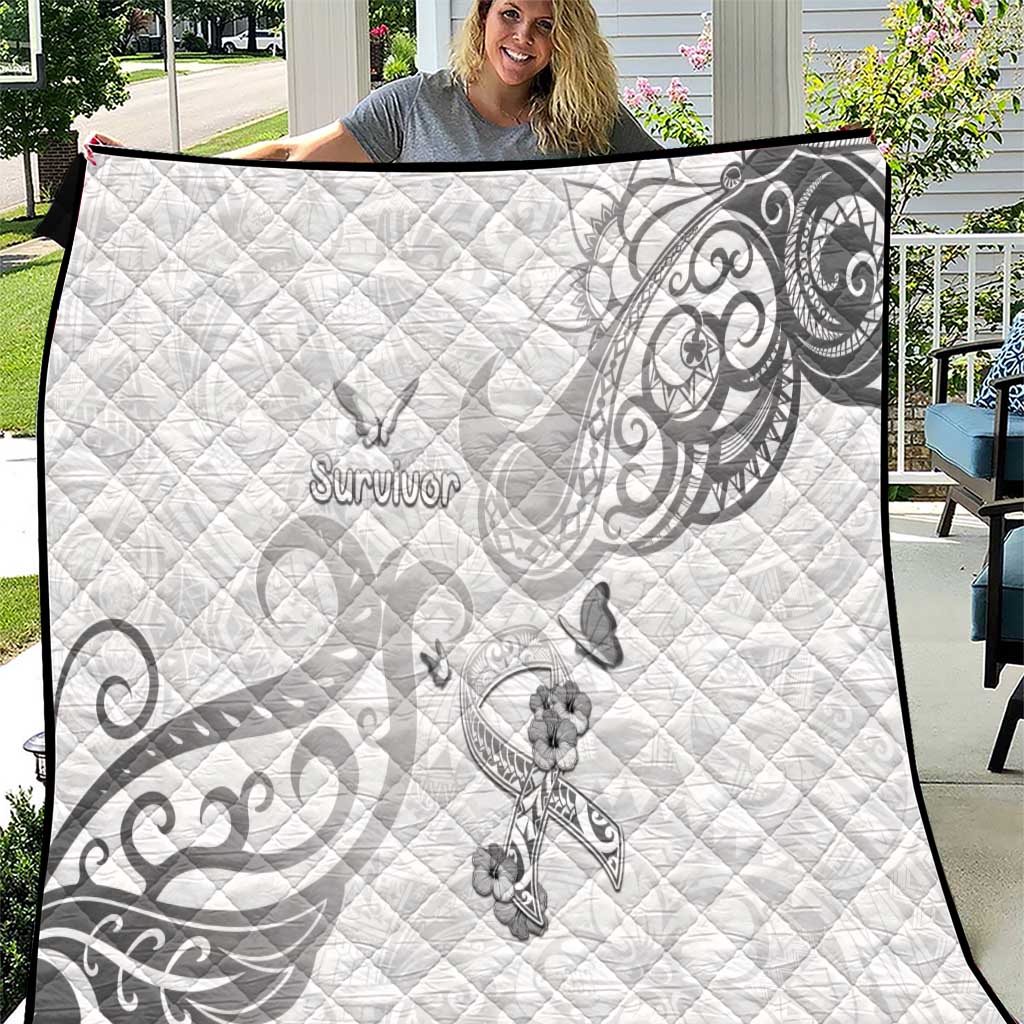 Brain Cancer Awareness Quilt Ribbon Polynesian Pattern LT05 White - Polynesian Pride