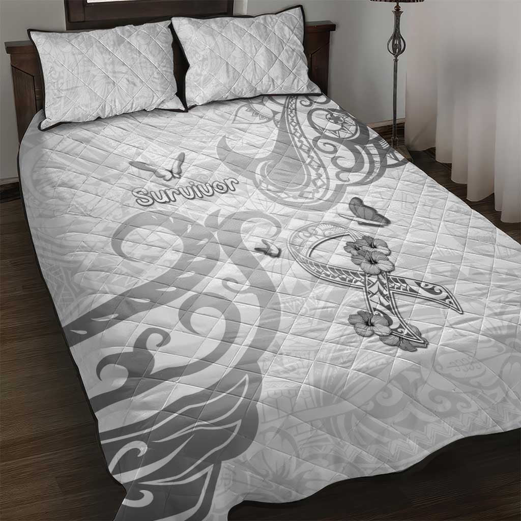 Brain Cancer Awareness Quilt Bed Set Ribbon Polynesian Pattern LT05 White - Polynesian Pride