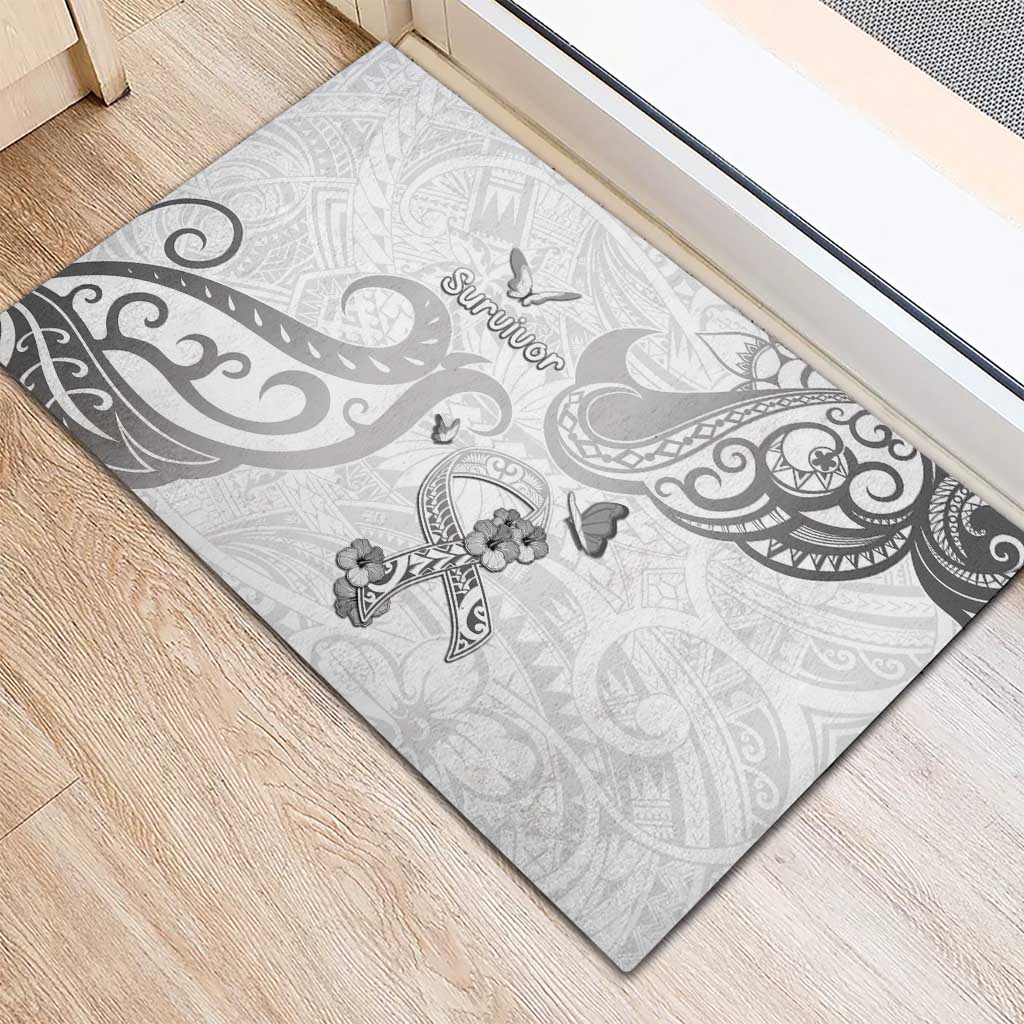 Brain Cancer Awareness Rubber Doormat Ribbon Polynesian Pattern