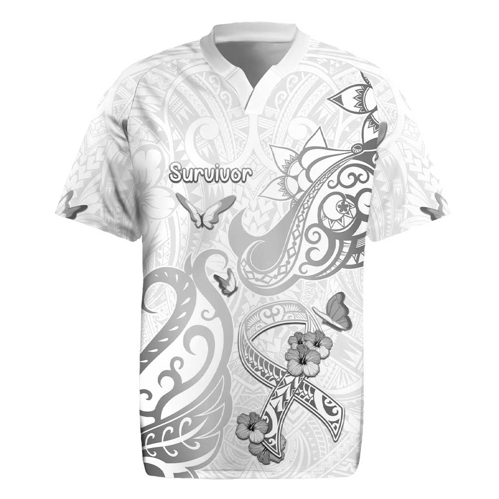 Personalised Brain Cancer Awareness Rugby Jersey Ribbon Polynesian Pattern