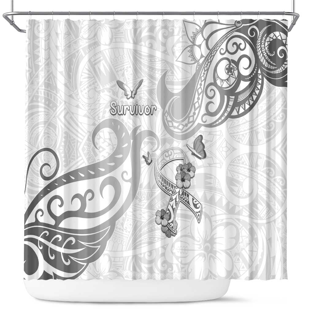 Brain Cancer Awareness Shower Curtain Ribbon Polynesian Pattern LT05 White - Polynesian Pride