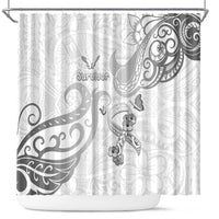 Brain Cancer Awareness Shower Curtain Ribbon Polynesian Pattern LT05 White - Polynesian Pride