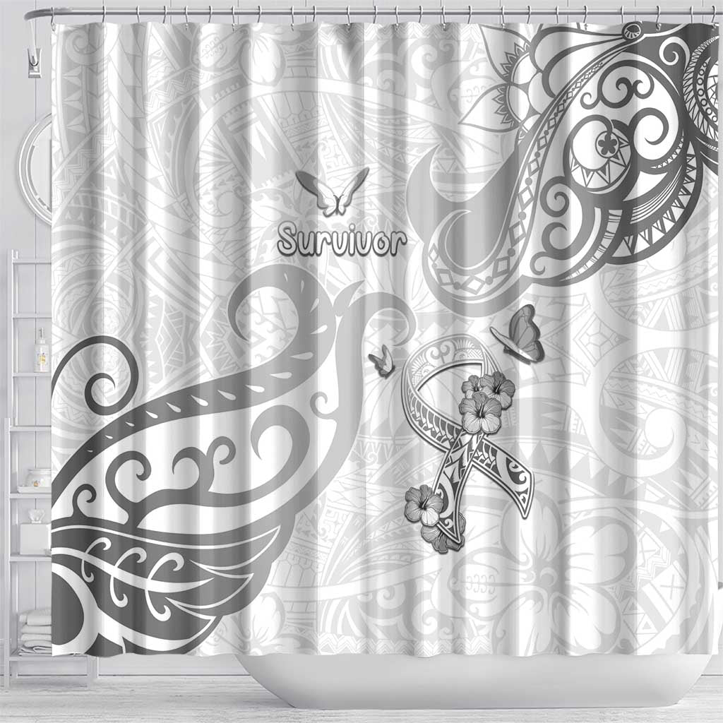Brain Cancer Awareness Shower Curtain Ribbon Polynesian Pattern LT05 - Polynesian Pride