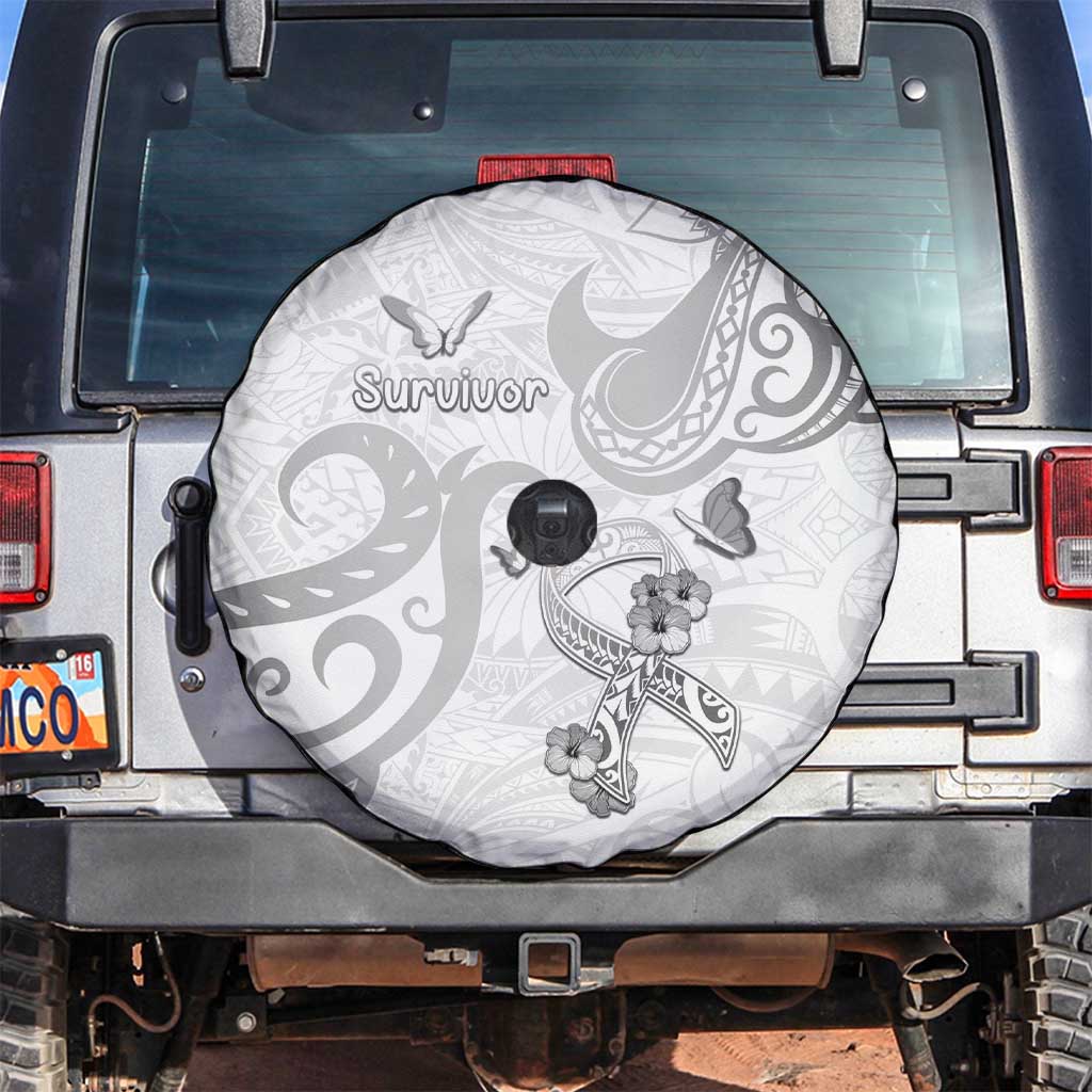 Brain Cancer Awareness Spare Tire Cover Ribbon Polynesian Pattern LT05 White - Polynesian Pride