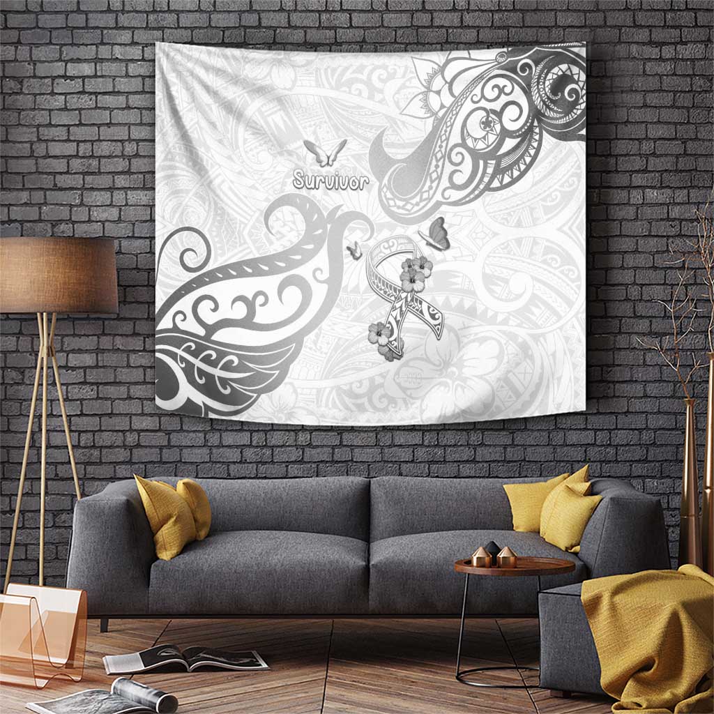 Brain Cancer Awareness Tapestry Ribbon Polynesian Pattern LT05 White - Polynesian Pride