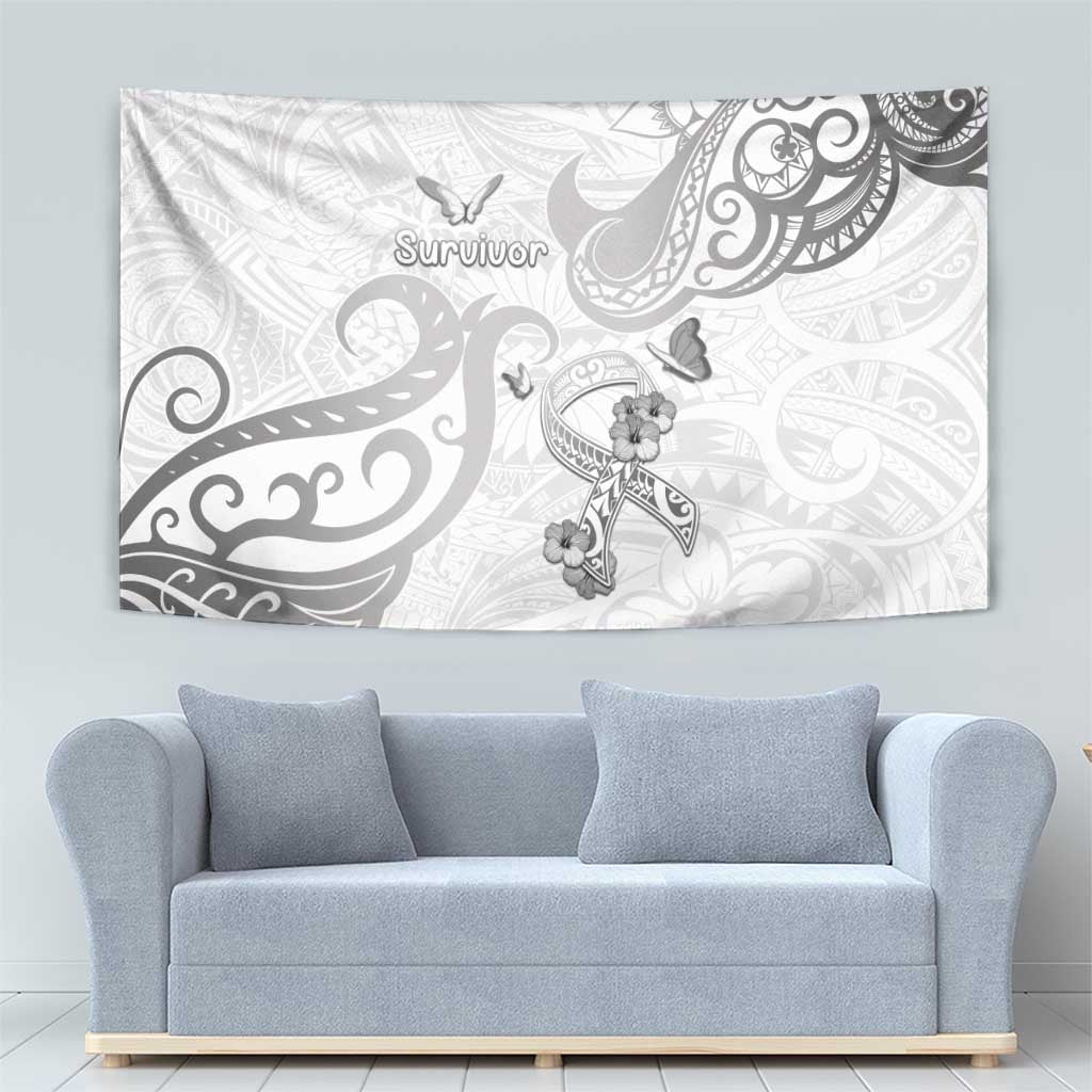 Brain Cancer Awareness Tapestry Ribbon Polynesian Pattern