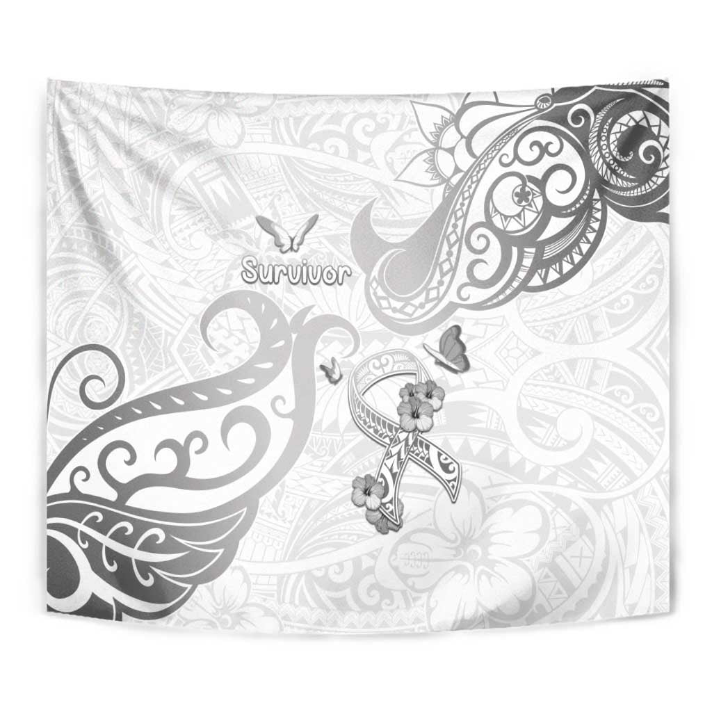 Brain Cancer Awareness Tapestry Ribbon Polynesian Pattern