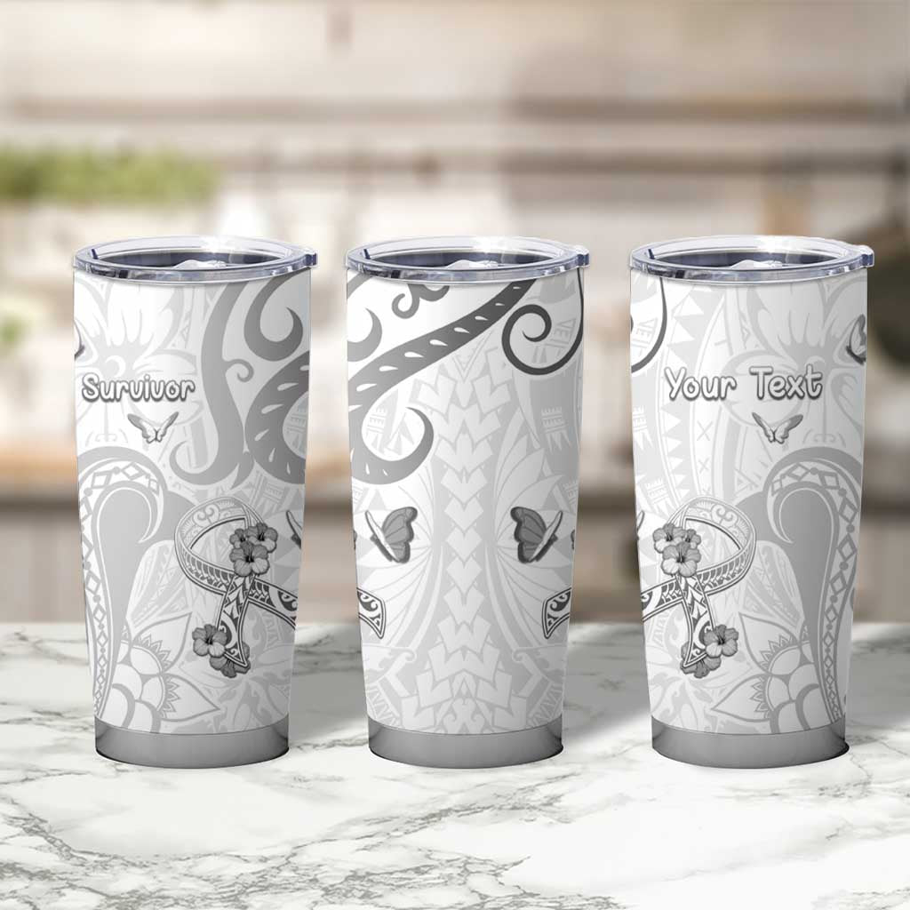 Personalised Brain Cancer Awareness Tumbler Cup Ribbon Polynesian Pattern