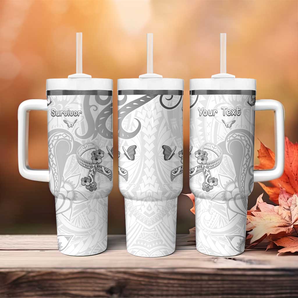 Personalised Brain Cancer Awareness Tumbler With Handle Ribbon Polynesian Pattern