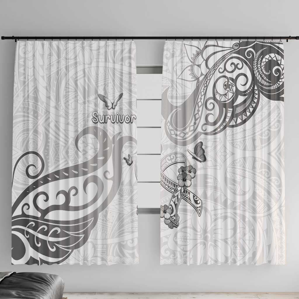 Brain Cancer Awareness Window Curtain Ribbon Polynesian Pattern