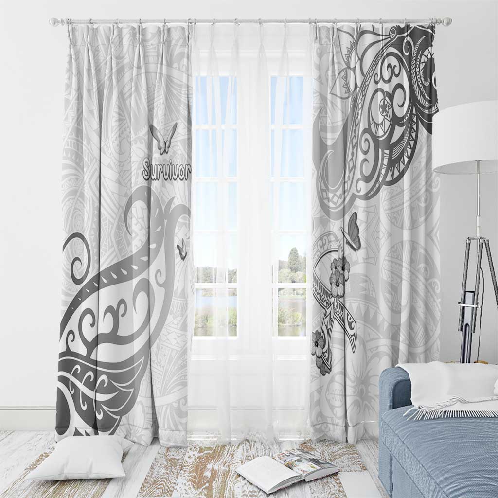 Brain Cancer Awareness Window Curtain Ribbon Polynesian Pattern