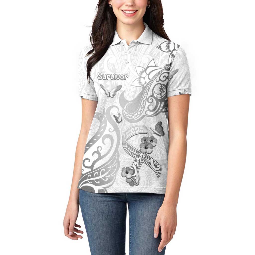 Personalised Brain Cancer Awareness Women Polo Shirt Ribbon Polynesian Pattern