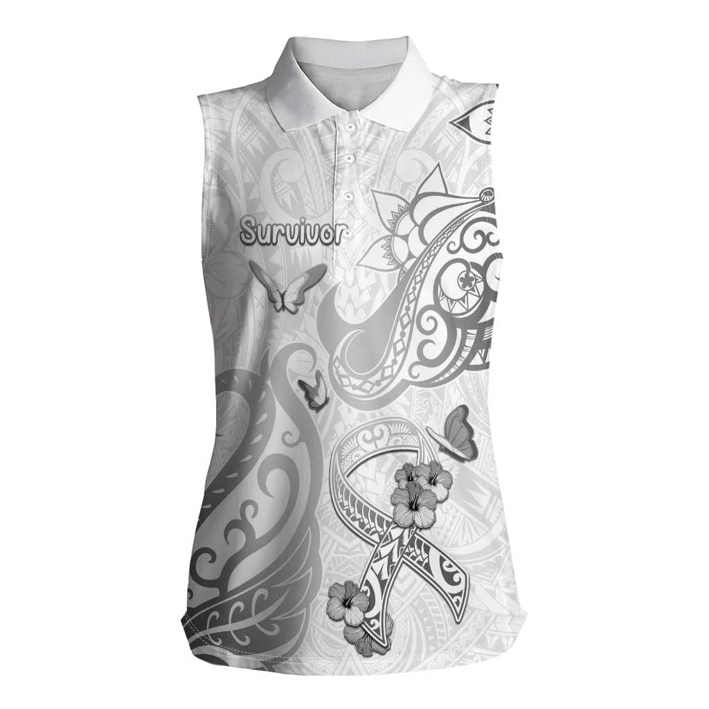 Personalised Brain Cancer Awareness Women Sleeveless Polo Shirt Ribbon Polynesian Pattern