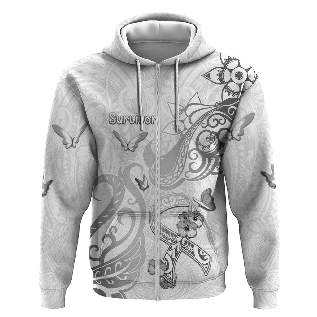 Personalised Brain Cancer Awareness Zip Hoodie Ribbon Polynesian Pattern LT05 Zip Hoodie White - Polynesian Pride