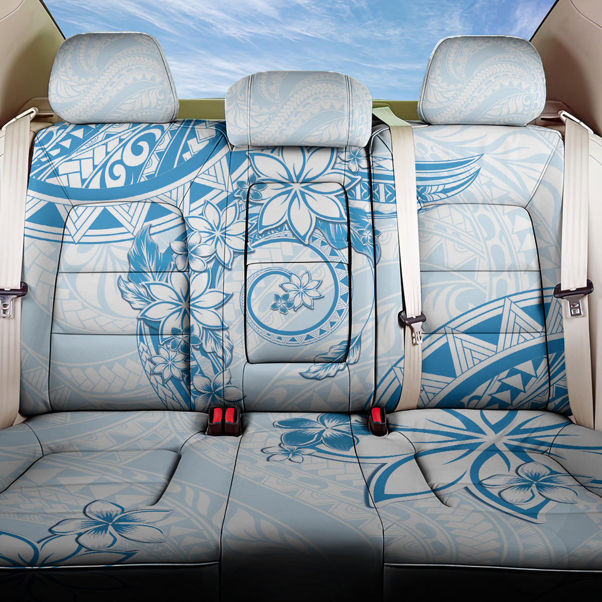 Polynesian Pattern With Plumeria Flowers Back Car Seat Cover Blue