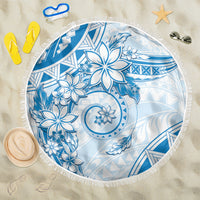 Polynesian Pattern With Plumeria Flowers Beach Blanket Blue