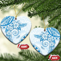 Polynesian Pattern With Plumeria Flowers Ceramic Ornament Blue