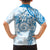 Polynesian Pattern With Plumeria Flowers Family Matching Off Shoulder Short Dress and Hawaiian Shirt Blue
