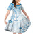 Polynesian Pattern With Plumeria Flowers Family Matching Off Shoulder Short Dress and Hawaiian Shirt Blue