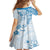 Polynesian Pattern With Plumeria Flowers Family Matching Off Shoulder Short Dress and Hawaiian Shirt Blue