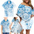 Polynesian Pattern With Plumeria Flowers Family Matching Off Shoulder Short Dress and Hawaiian Shirt Blue