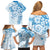 Polynesian Pattern With Plumeria Flowers Family Matching Off Shoulder Short Dress and Hawaiian Shirt Blue