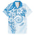 Polynesian Pattern With Plumeria Flowers Family Matching Off Shoulder Short Dress and Hawaiian Shirt Blue