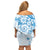 Polynesian Pattern With Plumeria Flowers Family Matching Off Shoulder Short Dress and Hawaiian Shirt Blue