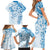 Polynesian Pattern With Plumeria Flowers Family Matching Short Sleeve Bodycon Dress and Hawaiian Shirt Blue