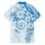 Polynesian Pattern With Plumeria Flowers Family Matching Short Sleeve Bodycon Dress and Hawaiian Shirt Blue